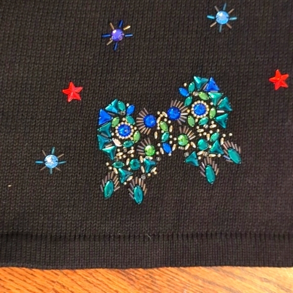 VTG 80s Butterfly Sweater Encrusted Jewels Black Ramie Blend Tunic NWT 3X - Picture 5 of 9